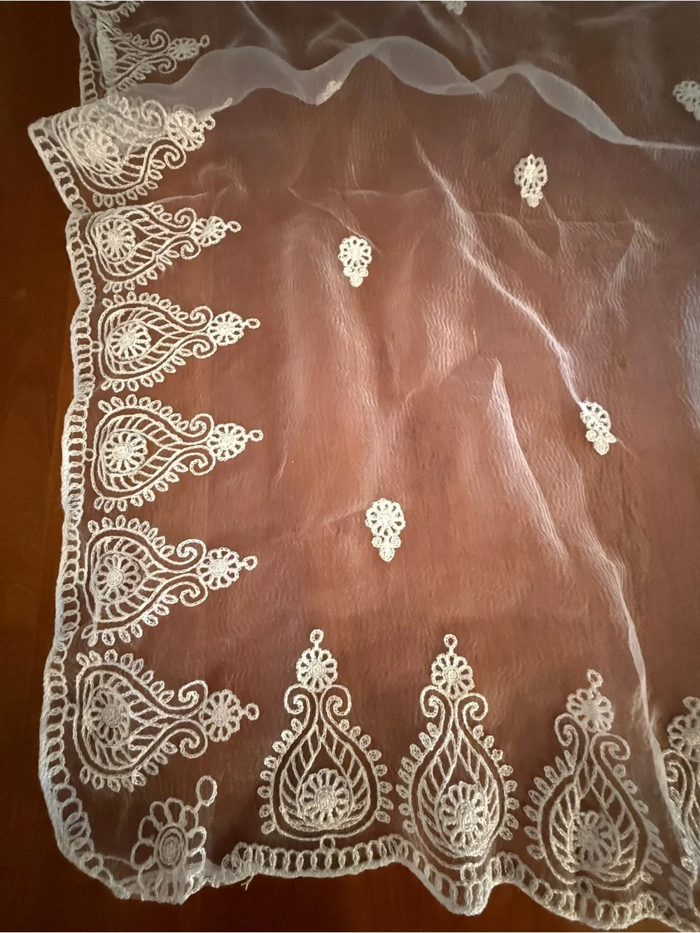 Head Scarf-  Sheer White Embroidered